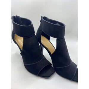 Lauren Conrad Black Suede Peep-Toe Cutout Heels With Back Zipper Closure - Women
